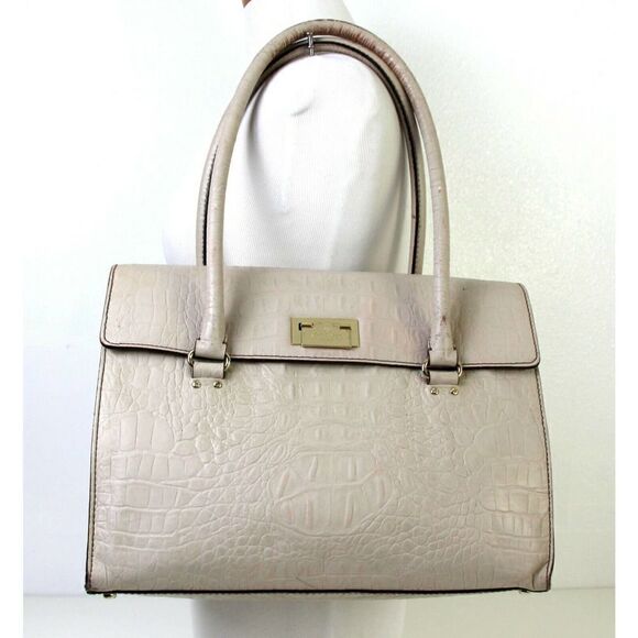 Kate Spade IVORY CROCO GENUINE LEATHER FLAP SATCHEL SHOULDER BAG HANDBAG PURSE - Picture 1 of 12